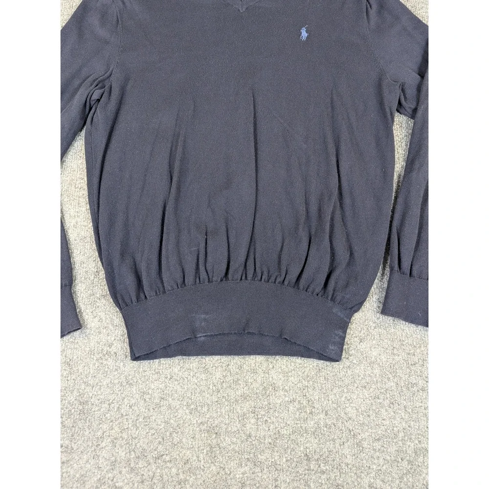 Polo Ralph Lauren Mens Pima Cotton V-Neck Sweater‎ Navy Blue Size M #2324